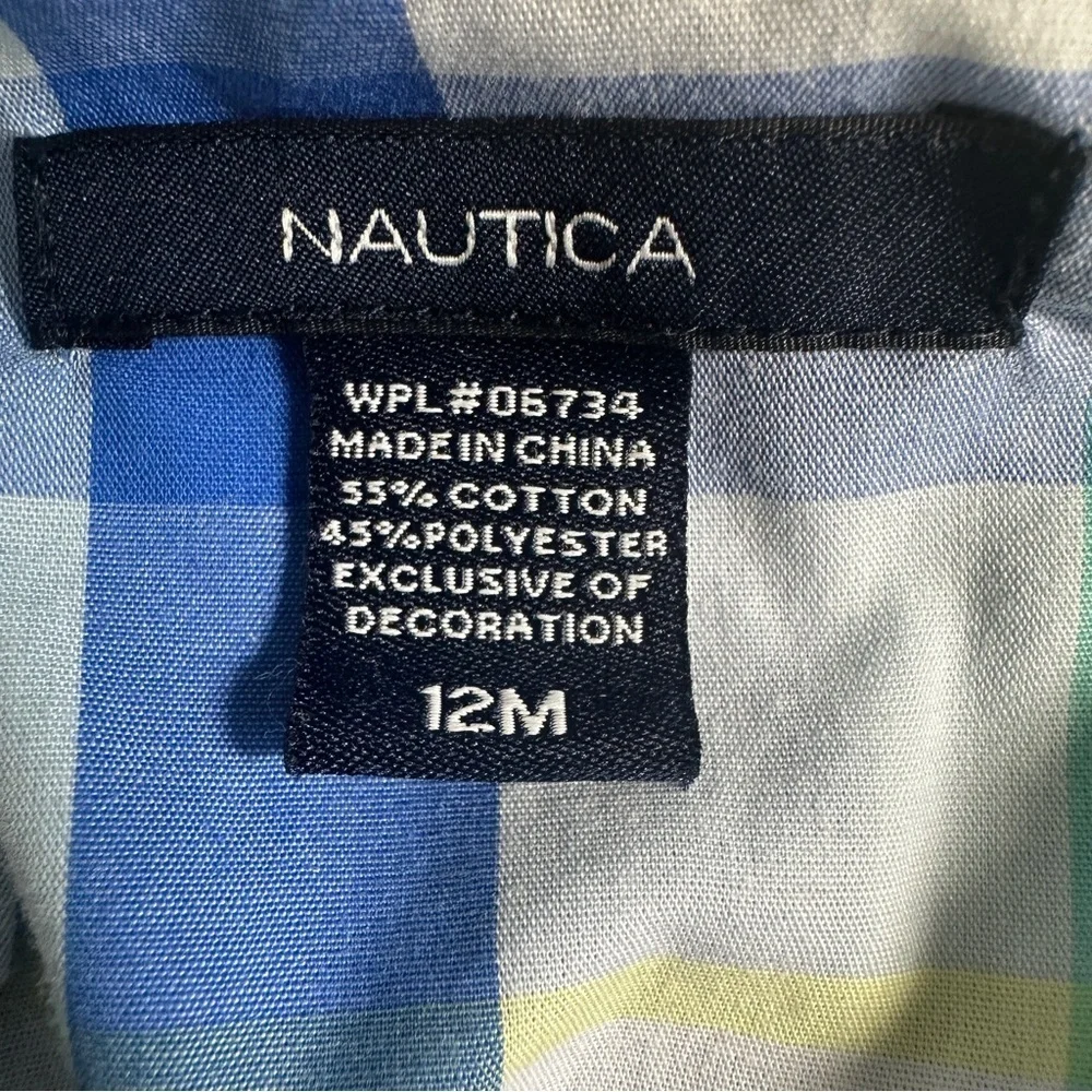 Nautica Baby Girl Blue Plaid Sundress with Bloomers Sz 12M